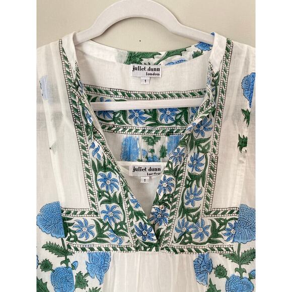 JULIET DUNN Tuckernuck White Poppy Flared Sleeve Cotton Mini Dress Block Print - Picture 9 of 11